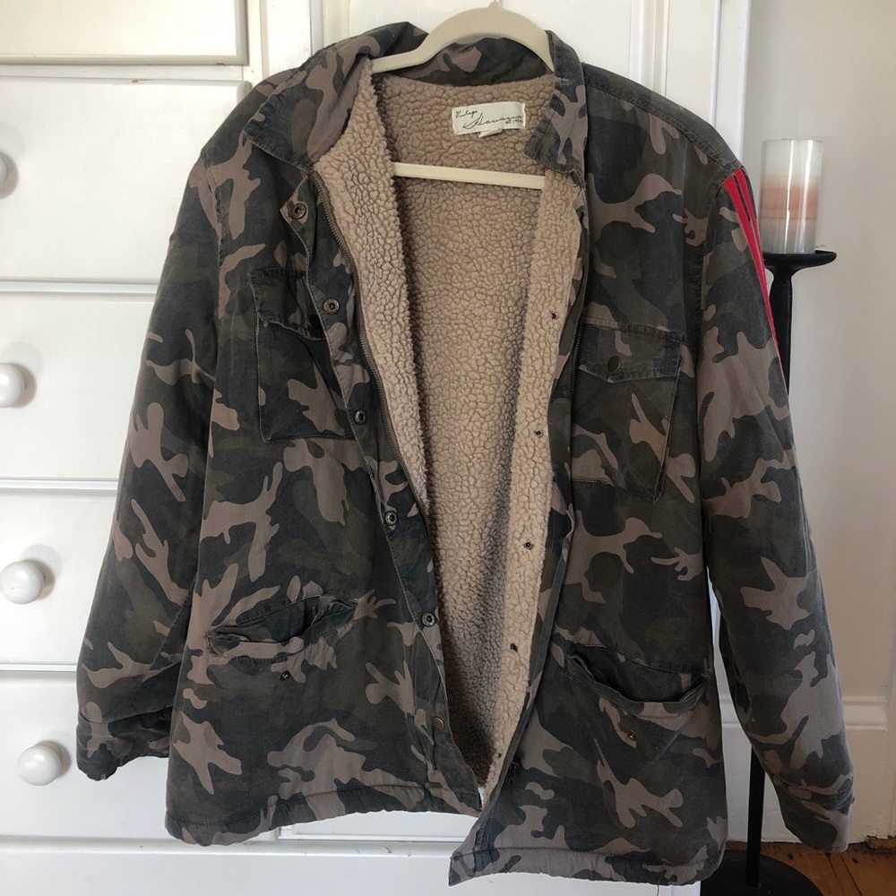 vintage camo fur lined jacket